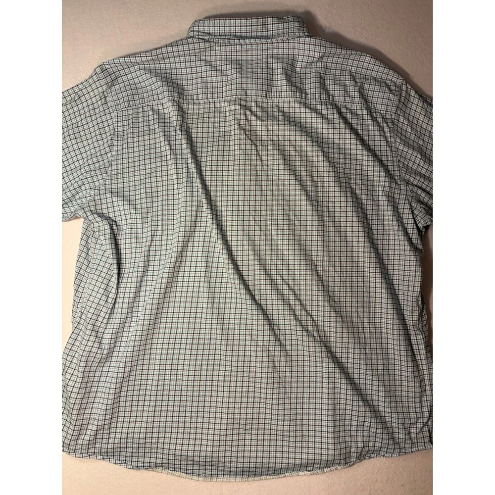Orvis Active Fit Mens XXL Blue White Plaid Long Sleeve Button Down Shirt Logo